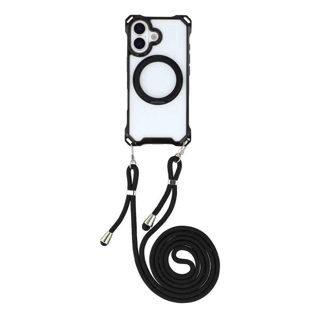 For iPhone 17 Magnetic Case Ring Kickstand TPU + PC Phone Cover with Lanyard