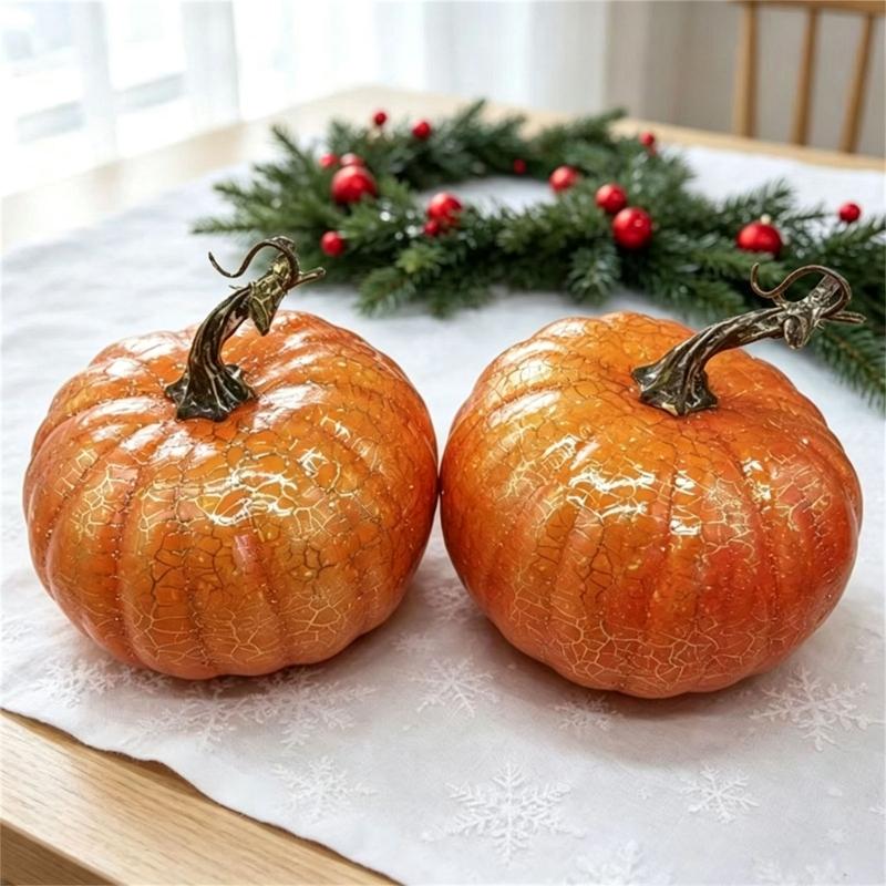 Faux Pumpkin Styling Accent for Harvest Arrangements, Textured Finish Feature for Shelf Use, Thanksgiving Setups and Fall Home Groupings