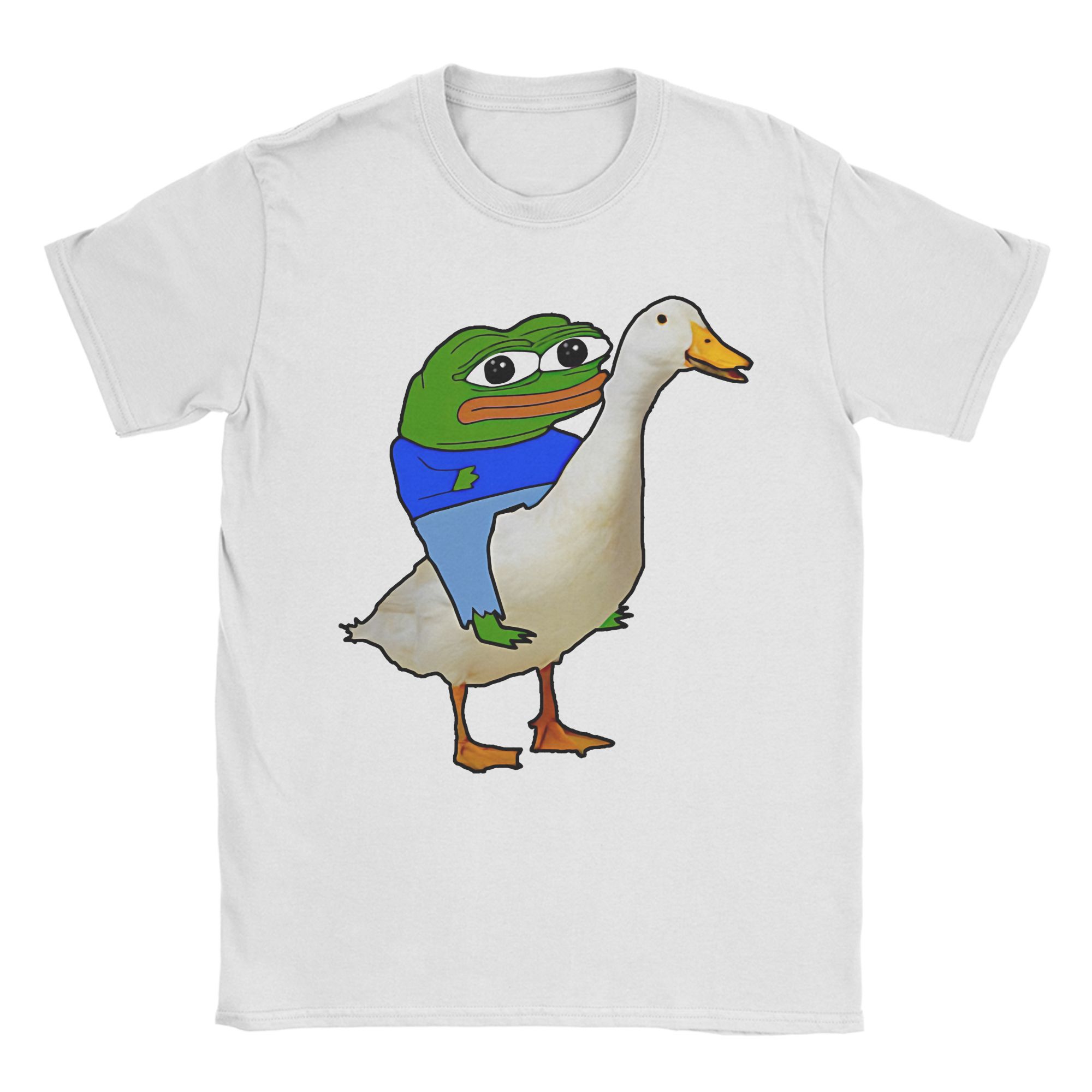 XIXI Fashion Zeldzame Pepes Op Een Gans Accessoires Mannen Vrouwen T-shirts 100% Katoen T-shirt Print Kikker Grappig Meme T-shirt Kleding M
