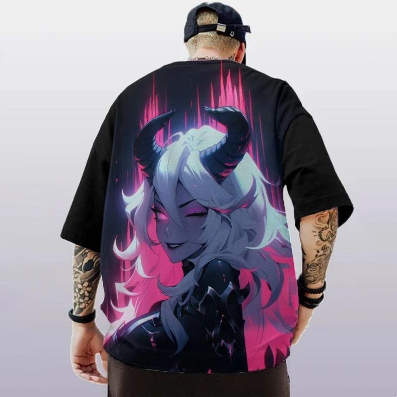 Fashionable Men's T-shirt, Anime Girl 3D Printed Short Sleeved, Street Trend Hip-hop Oversized Harajuku Men's Clothing Top