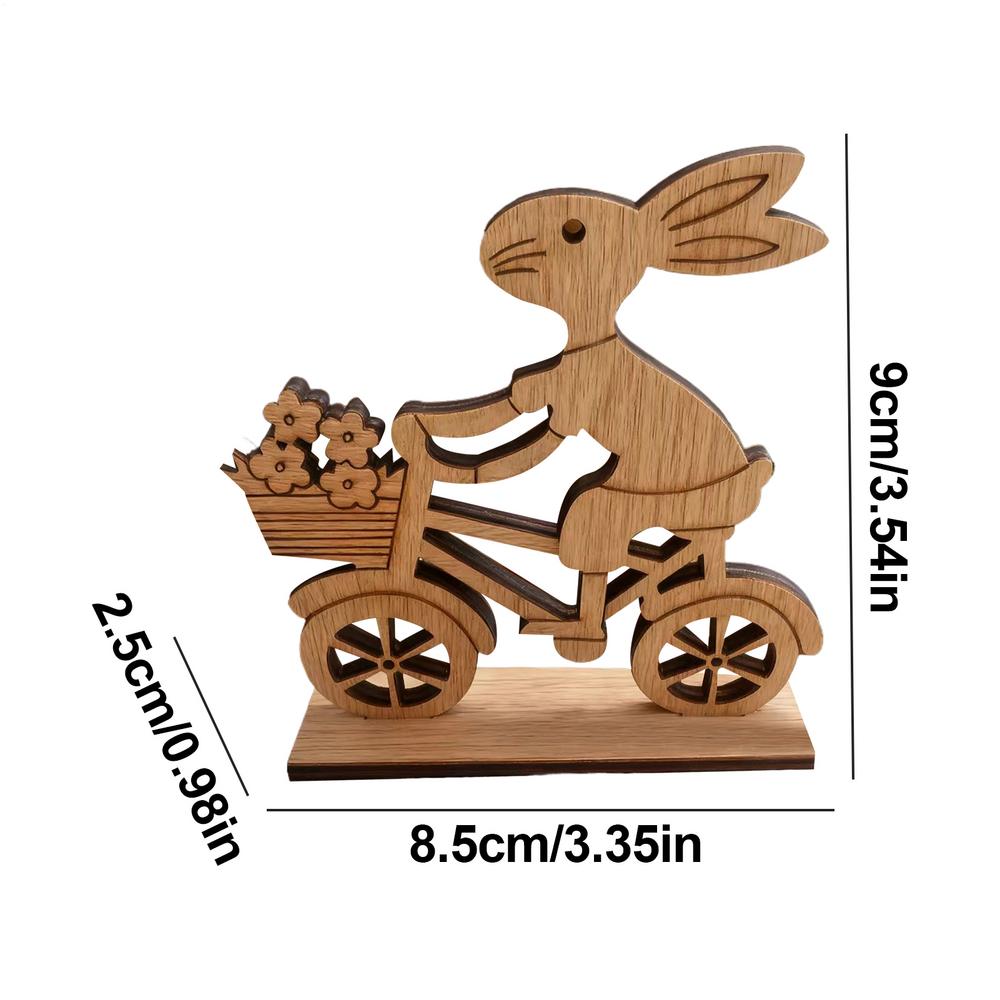 Wood Easter Bunny Cart Easter Gift Desktop Decoration Easter Statues With Floral Cart Cycling Rabbit Festival Desk Decorations