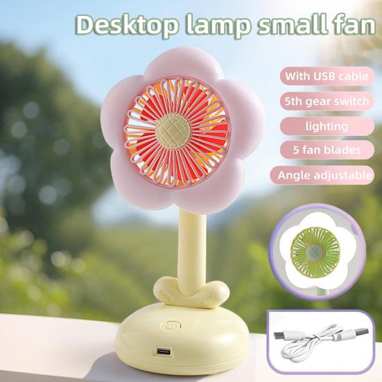 Kleiner Tischventilator mit Bürstenmotor Starker Luftstrom Geräuscharm USB Wiederaufladbar Blumenförmiger Luftkühlventilator