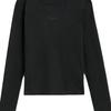 Coach Embroidered Ribbed Crew Neck Long Sleeve Shirt Women Tops Black CU436-BLK