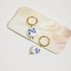 Stainless Steel Blue and White Porcelain Earrings Chinese Style Gold Hoop Earrings  Lady