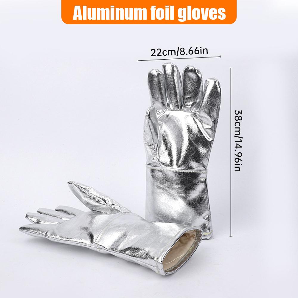 Extreme Fireproof and Heat Resistant Gloves Leather Aluminum Foil Anti-scald Gloves for Fireplace Oven Welding High-Temp Work