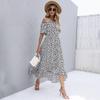 Rochie Casual Florală de Vară pentru Femei Talie Înaltă Gât Barcă Mânecă Scurtă Rochie Lungă Iregulară Mărimi S XL