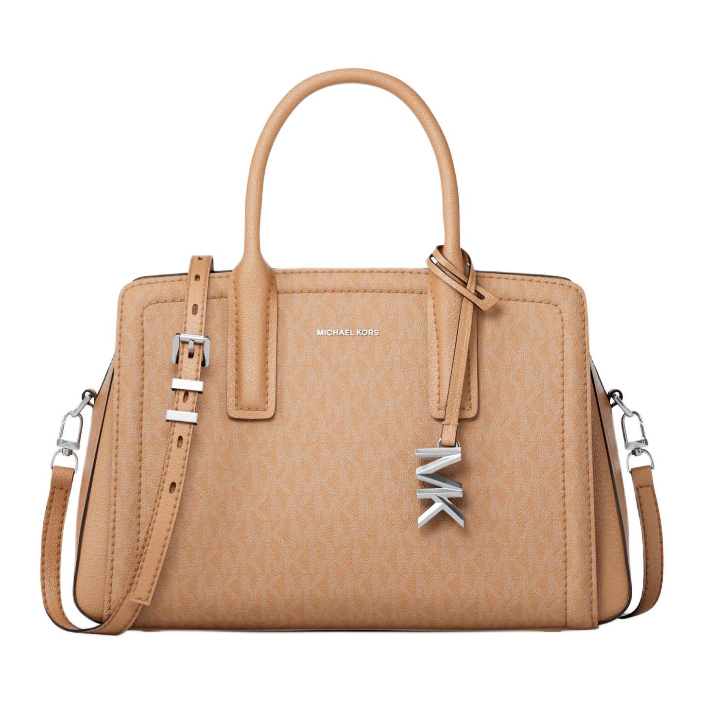 

Michael Kors Laila Monogram Print Faux Leather And Split Cowhide Leather Shoulder Tote Bag Small Women handbags Beige 30S5S9IS1V-PEANUT Shopping Bag Set(Basic Set+Shopping Bag)