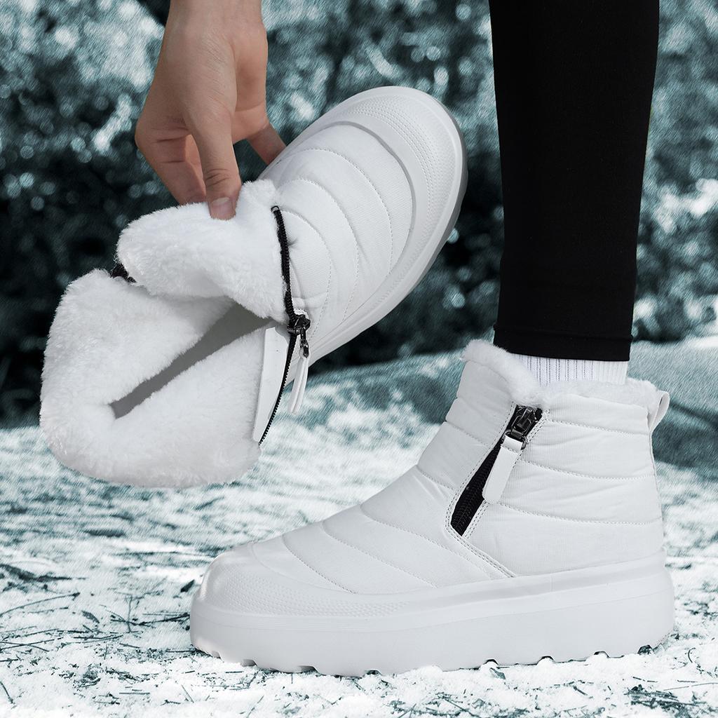 Women'S Ankle Boots Barefoot Thick Soled Shoes Winter Short Boots Warm Lined Zipper Snow Boots Suitable Wearing In Cold Weather
