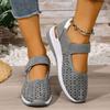 Women's Summer Breathable Hollow Lightweight Sports Slip-On Shoes With Velcro Strap, Wedge Sole, Available In Large Sizes.