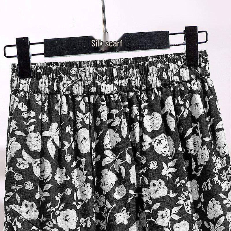 Saia Midi Floral Feminina com Cintura Elástica