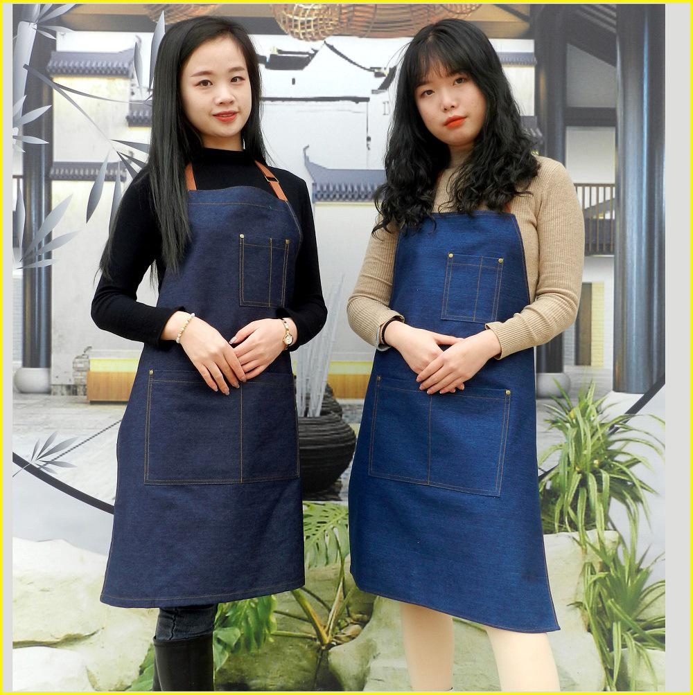 Nordic Style Sleeveless Denim Kitchen and Work Apron with Customizable LOGO