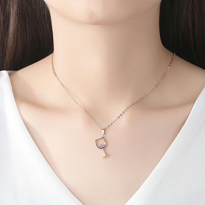 Gold Color Creative Wine Glass Pendant Necklace Zircon Crystal Wine Cup Pendants Women Chokers Clavicle Chains Neck Jewelry Gift