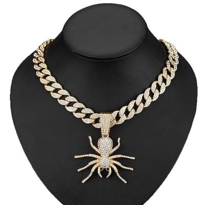 Große Schnalle Diamant Dicke Kubanische Kette Spinnenanhänger Persönlichkeit Trendig Hiphop Herren Insektenhalskette