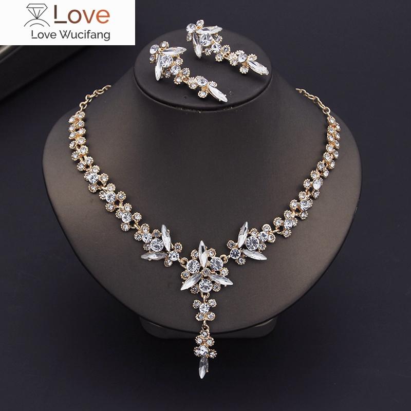 

Модные комплекты свадебных украшений из кристаллов для женщин, свадебные серьги, ожерелья, комплекты украшений для невесты, аксессуары для костюмов серебро белый
