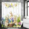 Spring Cute Bunny Shower Curtain, Spring Floral Yellow Chicken Egg Bathroom Decorative Shower Curtain, Waterproof Shower Curtain
