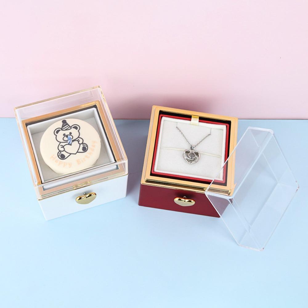 

Storage Box Bear Flip Ring Box Ring Display Birthday Gift Packaging Box for Lover червоний