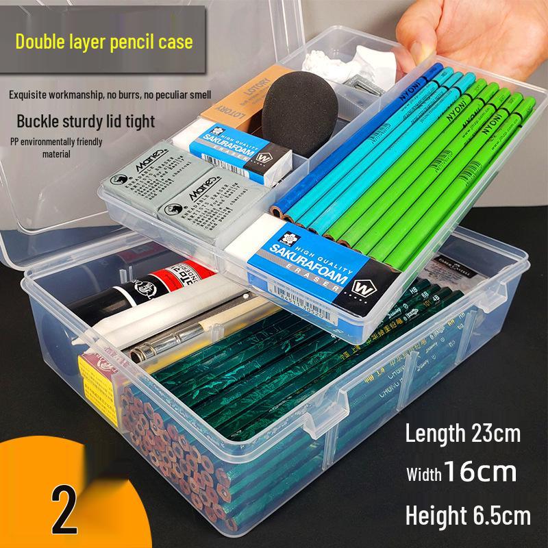 Konststudenters pennskrin med stor kapacitet: Enkel/Dubbel Lagerförvaring för Pennor, Kolkritor, Verktyg - Transparent