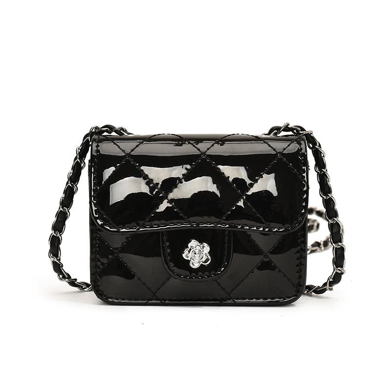 Borsa a Spalla Singola, alla Moda con Motivo a Diamanti, Superficie Lucida Incisa al Laser, Borsa a Tracolla, Borsa per Bambini