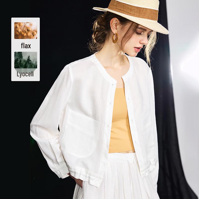 Wudao Tencel Linen Blend Lace-Trim Button-Front Cardigan L