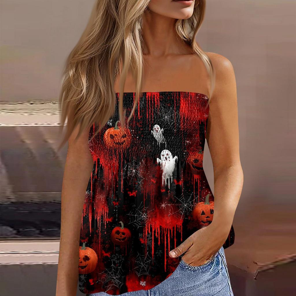 Tube-Tops für Damen, süßes, sexy, schulterfreies, ärmelloses T-Shirt mit Aufdruck