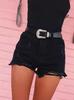 High-Waisted Ripped Fringed Denim Shorts for Women