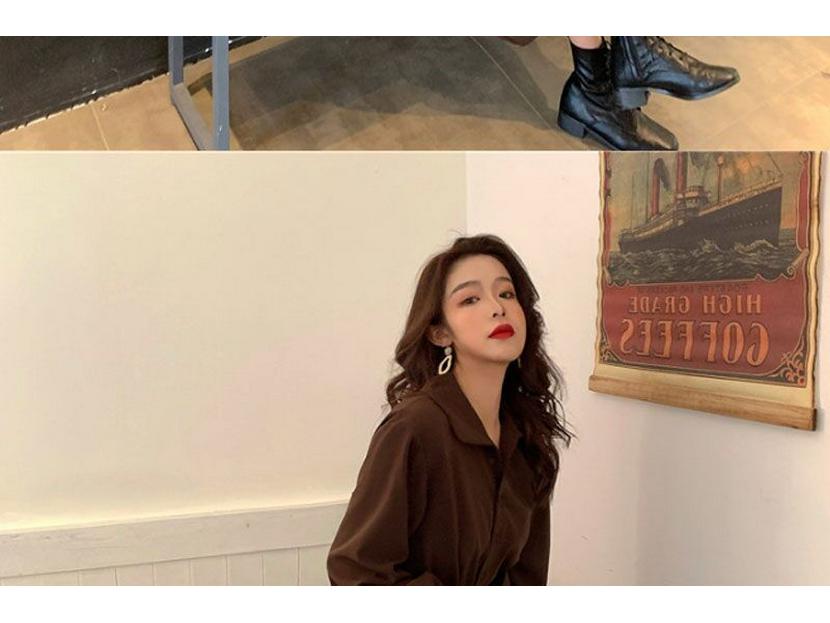 Hepburn Style Black Waist-Cinching Slim Long Dress - Classic Versatile Autumn/Winter Korean Shirt Collar Dress for Women