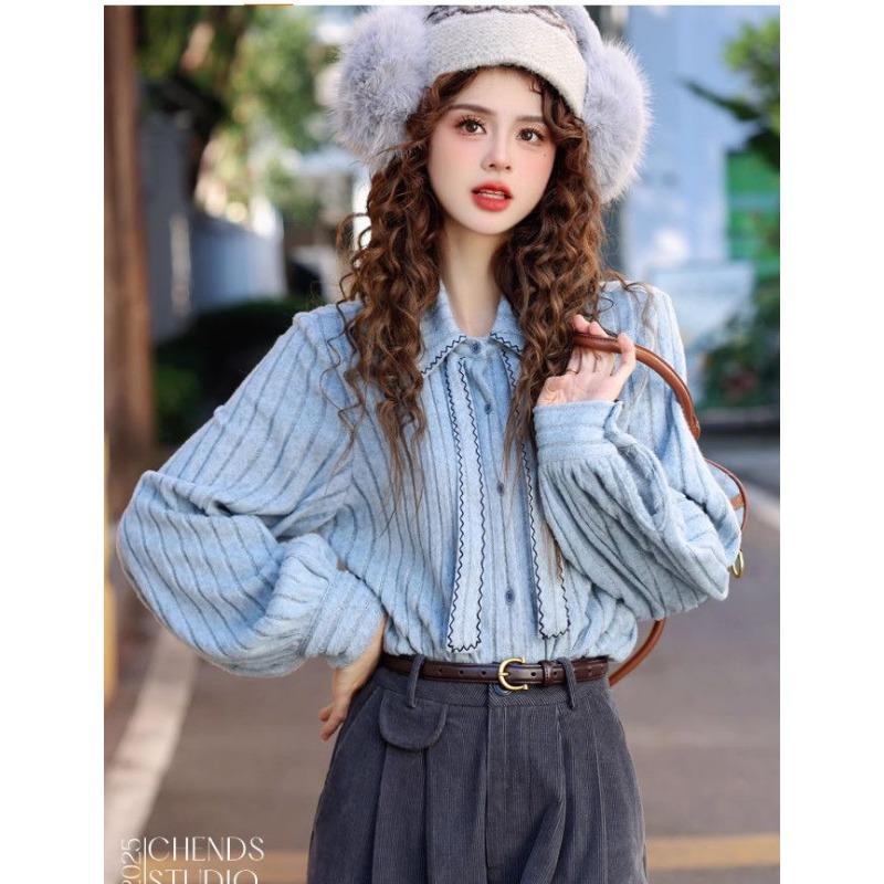Knitted Shirt Women's New Spring and Autumn Casual Loose Long-sleeved Top