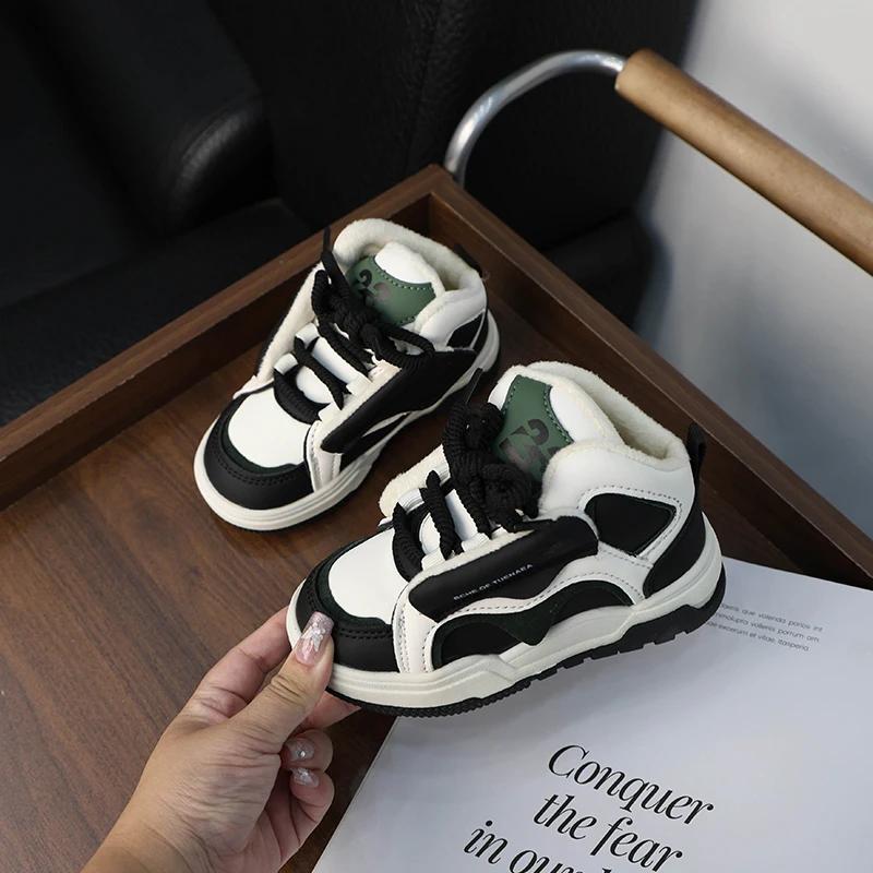 Winter Children's Sneakers Warm Plush Girls Causal Cotton Shoes Fashion Versatile Kids School Running Sports Shoes for Boys New