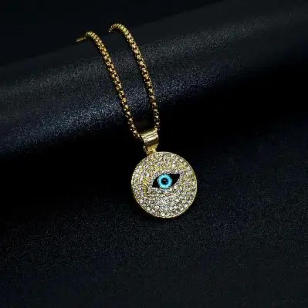 Eye of Horus Muslim Rune Pattern Round Pendant Necklace Men's Necklace Sliding Pendant Metal Necklace Amulet Accessory Jewelry