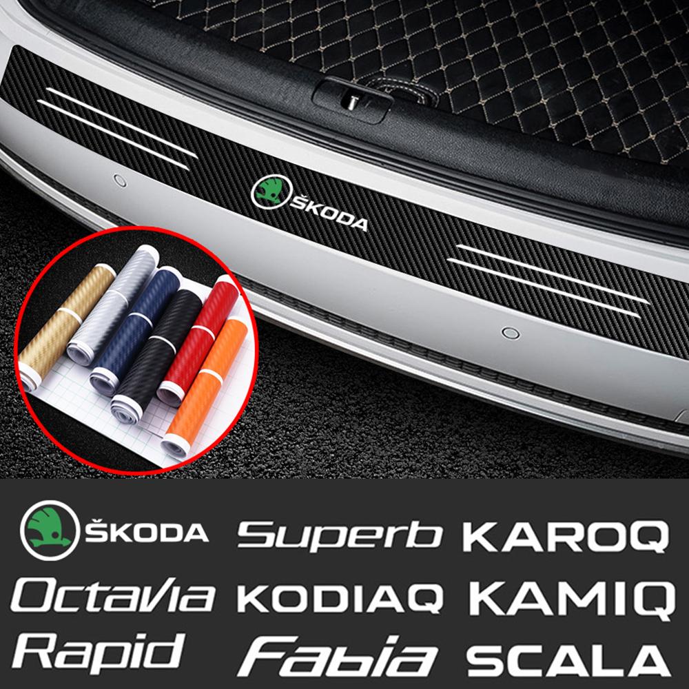 SBNI3 1pcs 3D Car Styling Car Door Carbon Fiber Sill Scuff Plate Decor Sticker For Skoda Octavia Fabia Scala Kamiq Rapid Superb