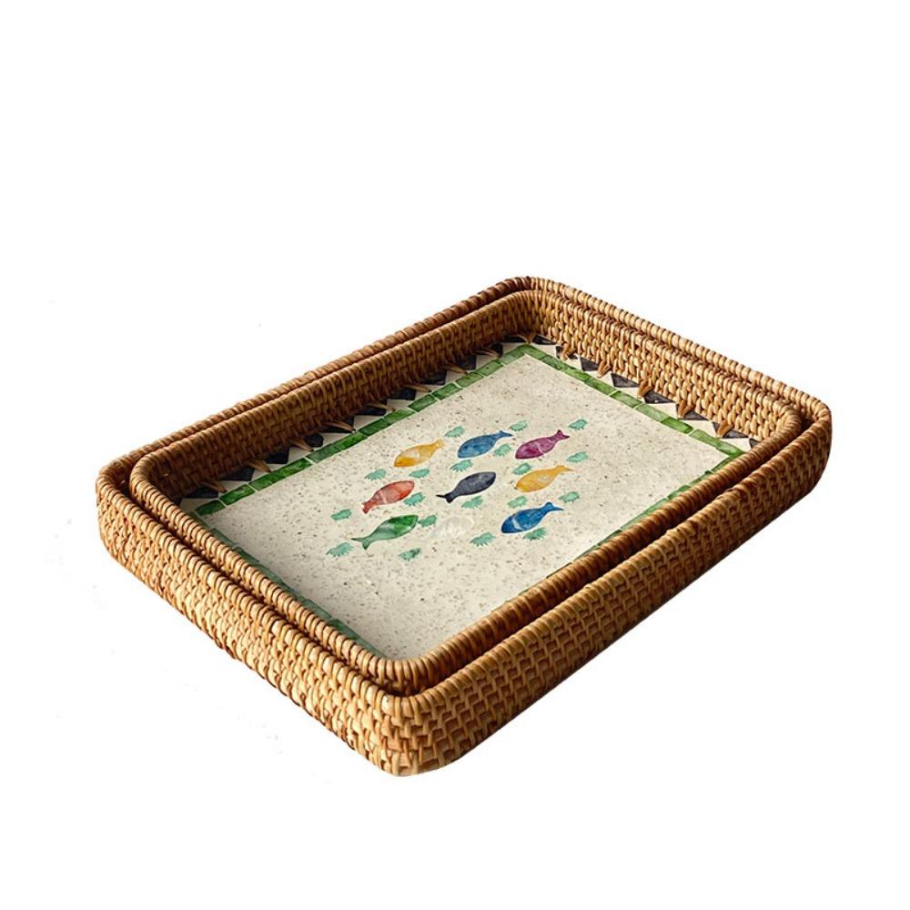 

2pcs Rectangular Shell Vine Weaving Basket Colorful Shell Fruit Dish Basket Home Organizer Style2