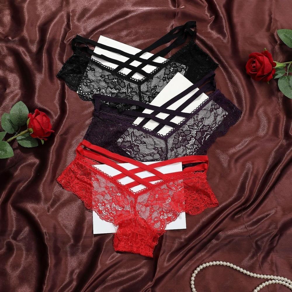 Underwear Women Lace Floral Thong Low-Rise T-back Panties Lace Solid Briefs Daily Wear