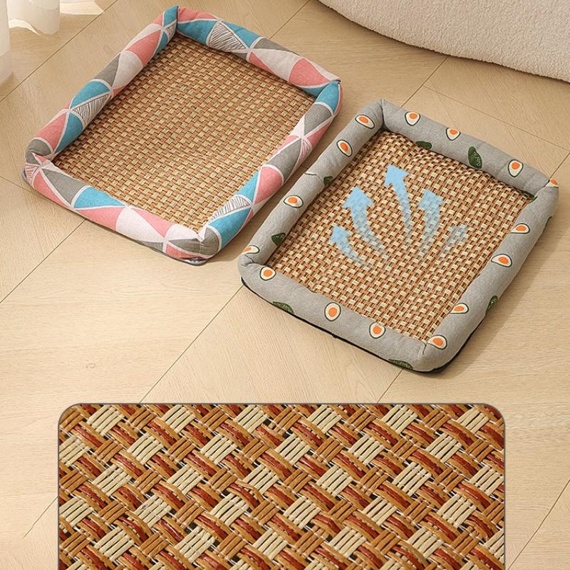 1pc Pet Dog Bed Cooling Mat Summer Cool and Breathable Cat Bed Rattan Mat Square Cool Beds All Season Universal Pet Supplies Wear-resistant Durable