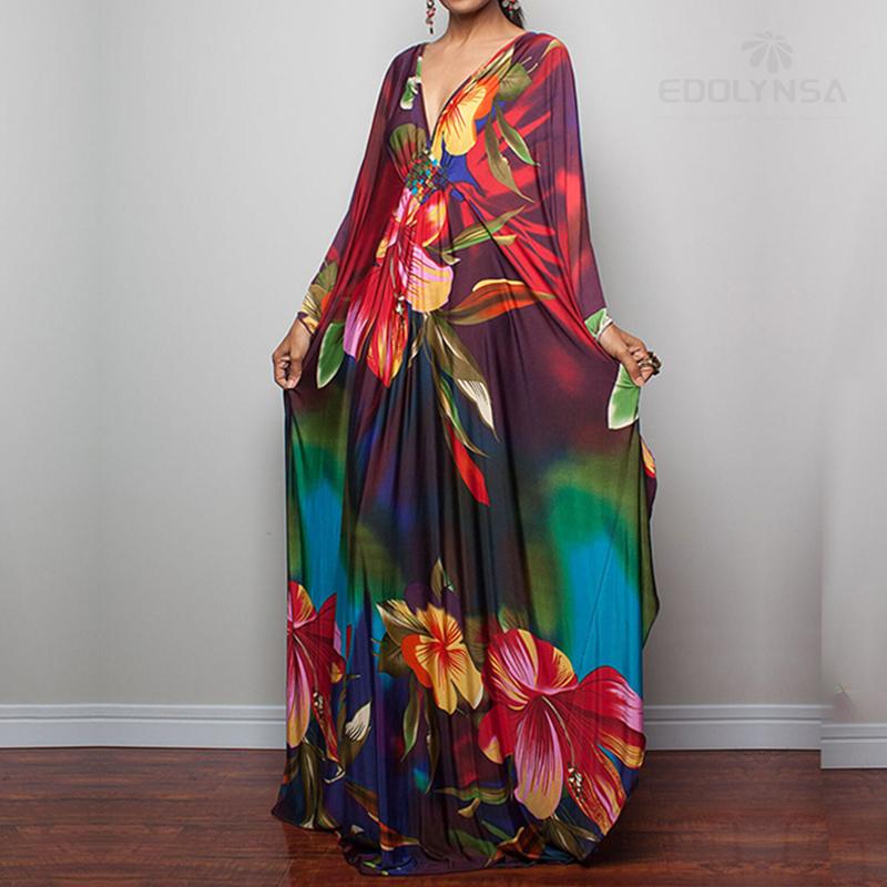 2022 Potisk přikrývky Sexy Hluboké letní plážové šaty s výstřihem do V Tunika Kaftan Ženy Plážové oblečení Plavky Zahalovací župan De Plage Q1289