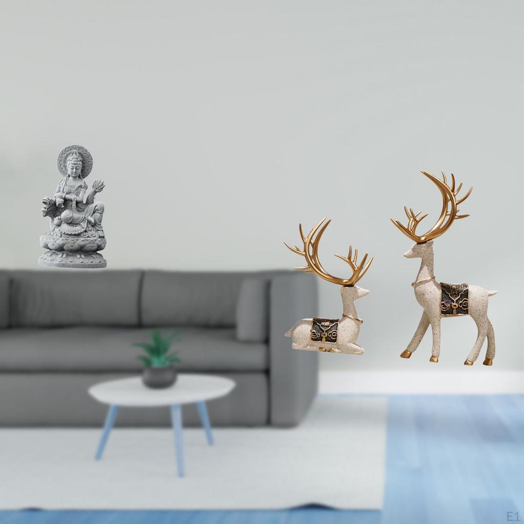 Guan Yin Reindeer Figurine Feng Shui Female Buddha Deer Sculpture Chinese Crafts for Indoor Hallway