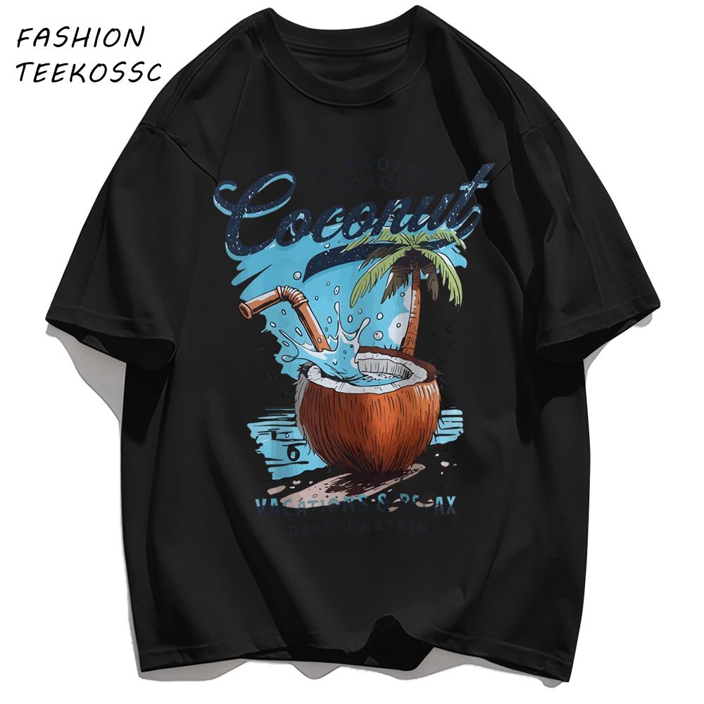 Pardise Beach Cocount Vacation Relax T Shirt Man AllNatch Basics TShirt Fashion Cotton Sportswear Unisex Summer Loose Clothing