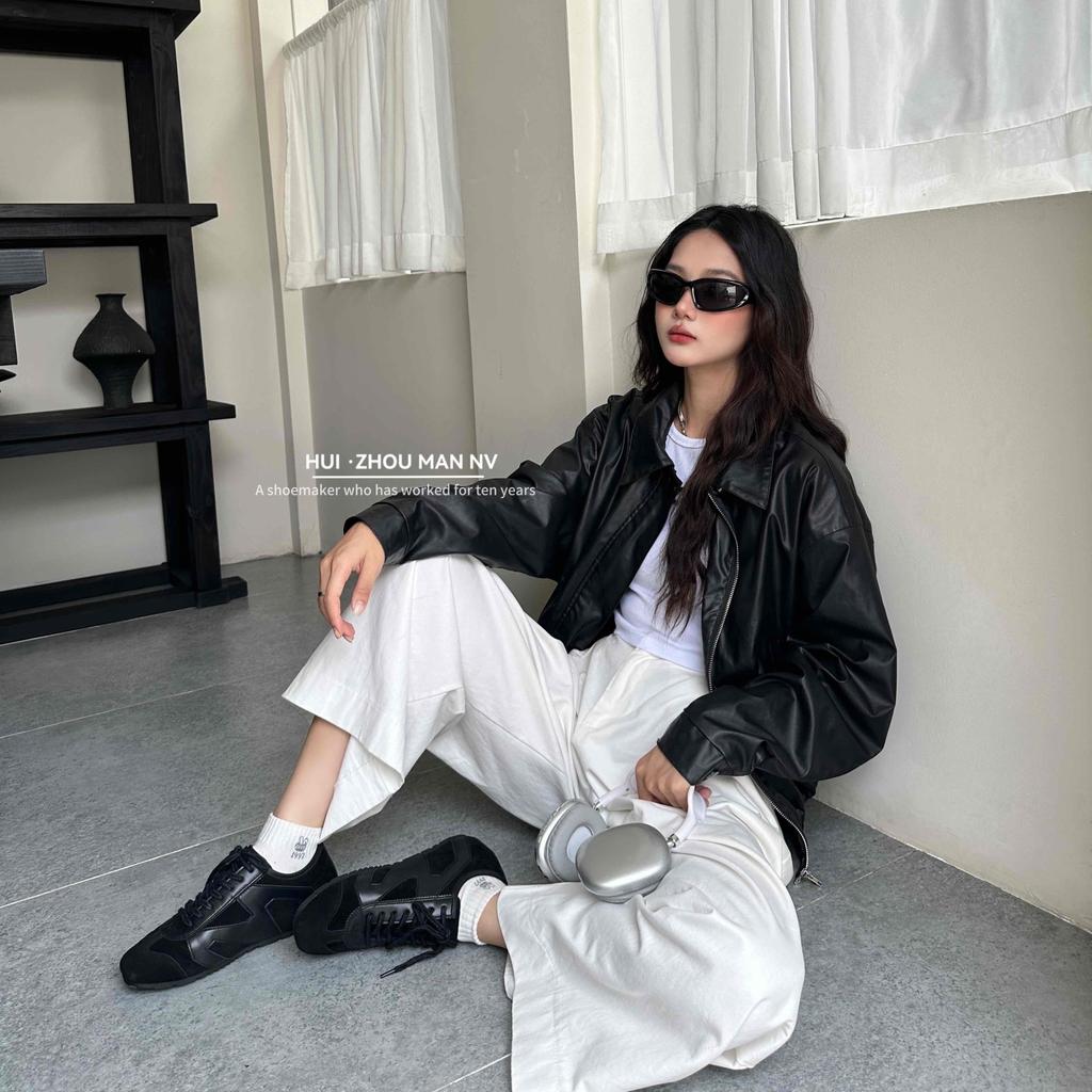 Retro leather red German training shoes women's 2025 new versatile color matching casual board shoes sports height increasing Forrest Gump shoes women