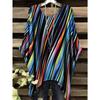 Summer Plus Size Plus Rainbow Diagonal Stripe Graphic Printed Bat Sleeve Round Neck T-Shirt, Casual and Comfortable Swallowtail Without Accessories