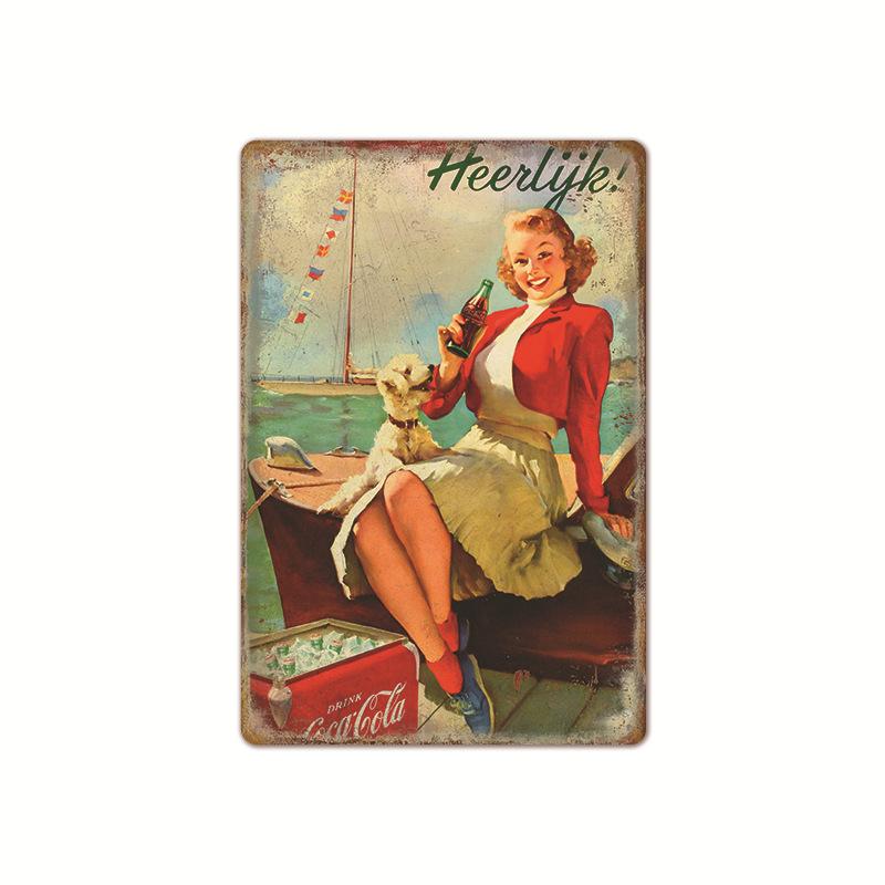 Vintage Cola Logo Metal Poster Retro Decorative Cola Tinplate Plaque Wall Frameless Decoration Suitable for Cafe Restaurant B