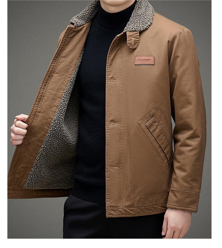Men's Fleece-Lined Lambswool Jacket: Thick Cotton-Padded Outerwear for Autumn/Winter