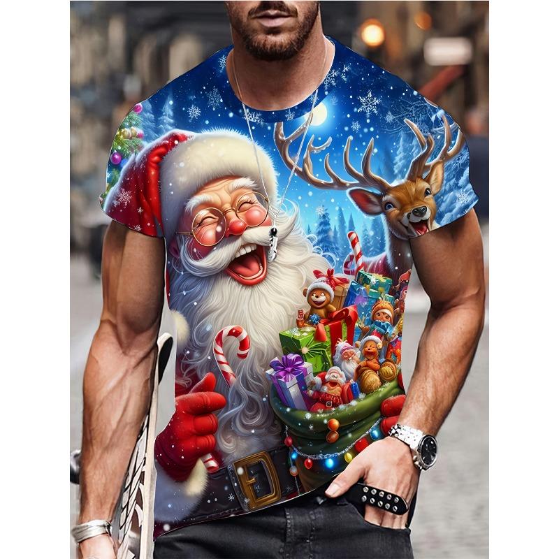 Summer Creative Fashion Santa Claus Style Printed T-shirt Casual Fashion Loose Versatile Comfortable Men's T-shirt