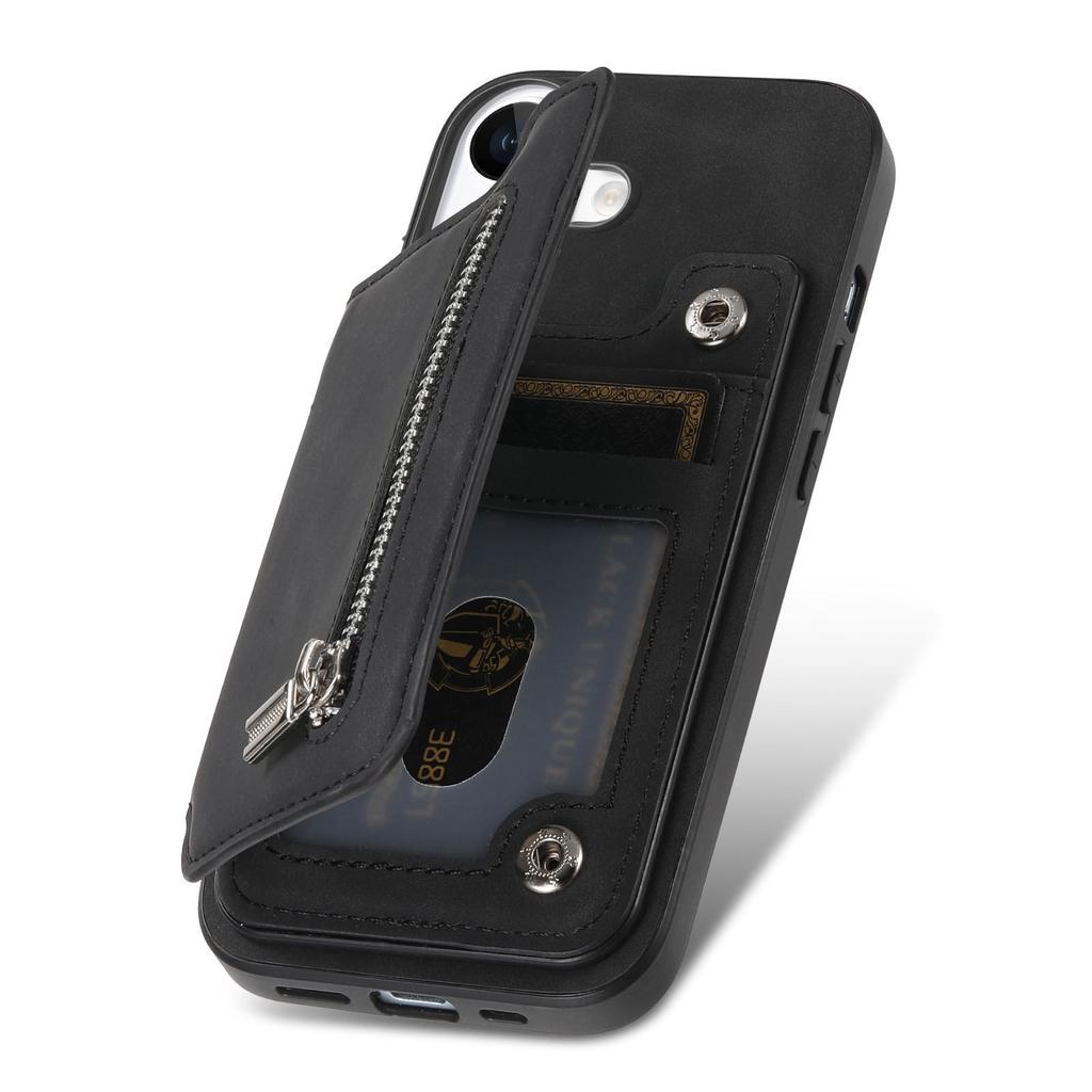 For iPhone 16 Pro Case Magnetic Detachable Zipper Card Holder Leather+TPU Phone Cover
