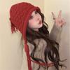 Handmade Fringed Braids Hat Y2K Sweet Girl Warm Beanie Hat InsStyle Bonnet Winter Autumn Skull Hat Pullover Earflap Hat