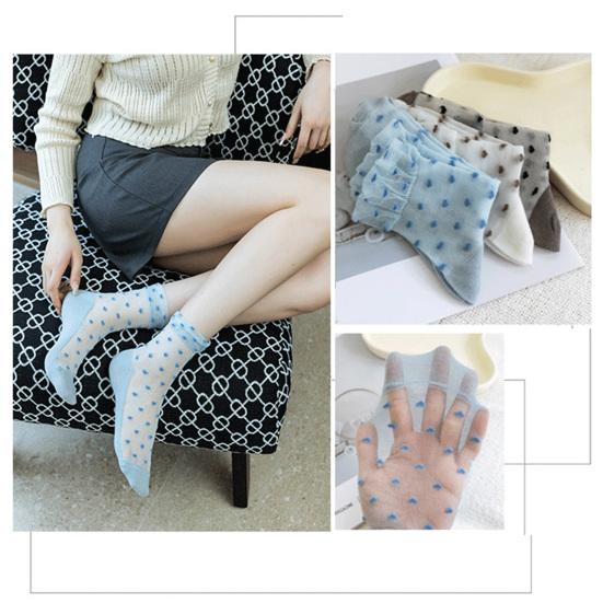 Women's Mesh Sheer Socks Heart Print Ruffle Ankle Socks Summer Ultra Thin