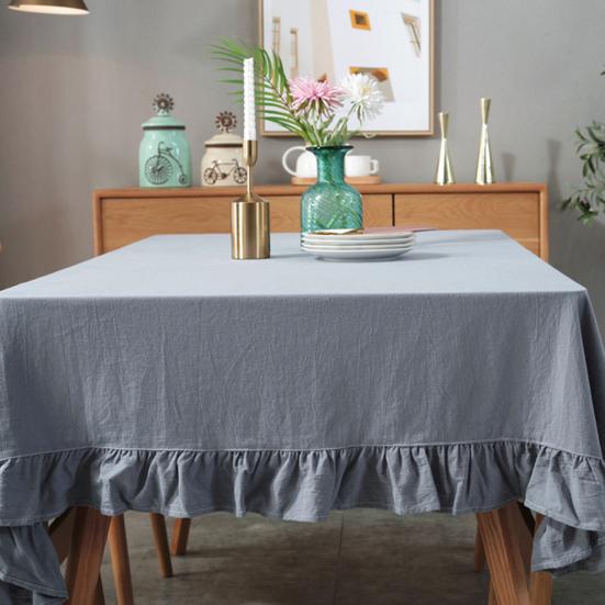 Solid Color Ruffled Tablecloth Rectangular Square Table Cover Dining Tablecloth for Farmhouse Kitchen Dining Room Patio Decoration