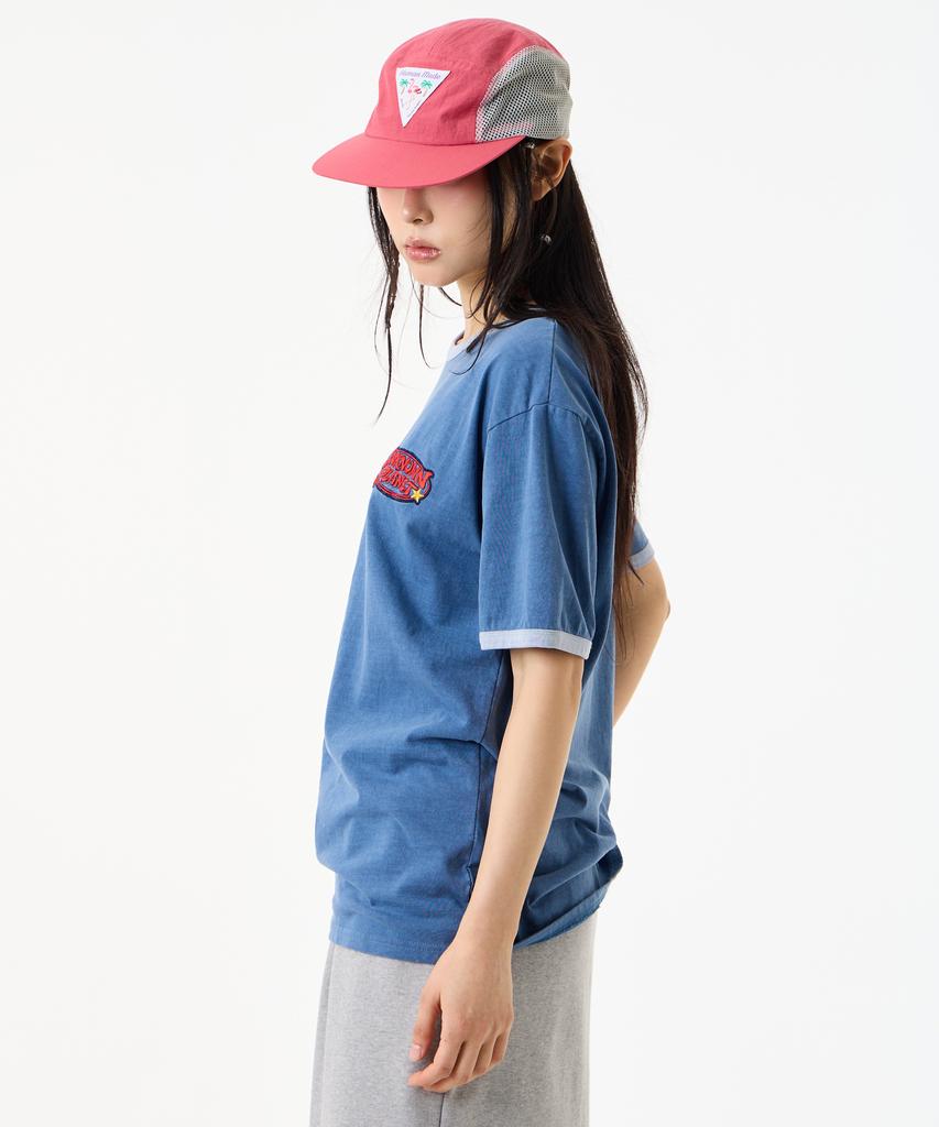 UNKNOWN PLANET [Unp] Pigment-Dyed Graphic Ringer T-Shirt Blue
