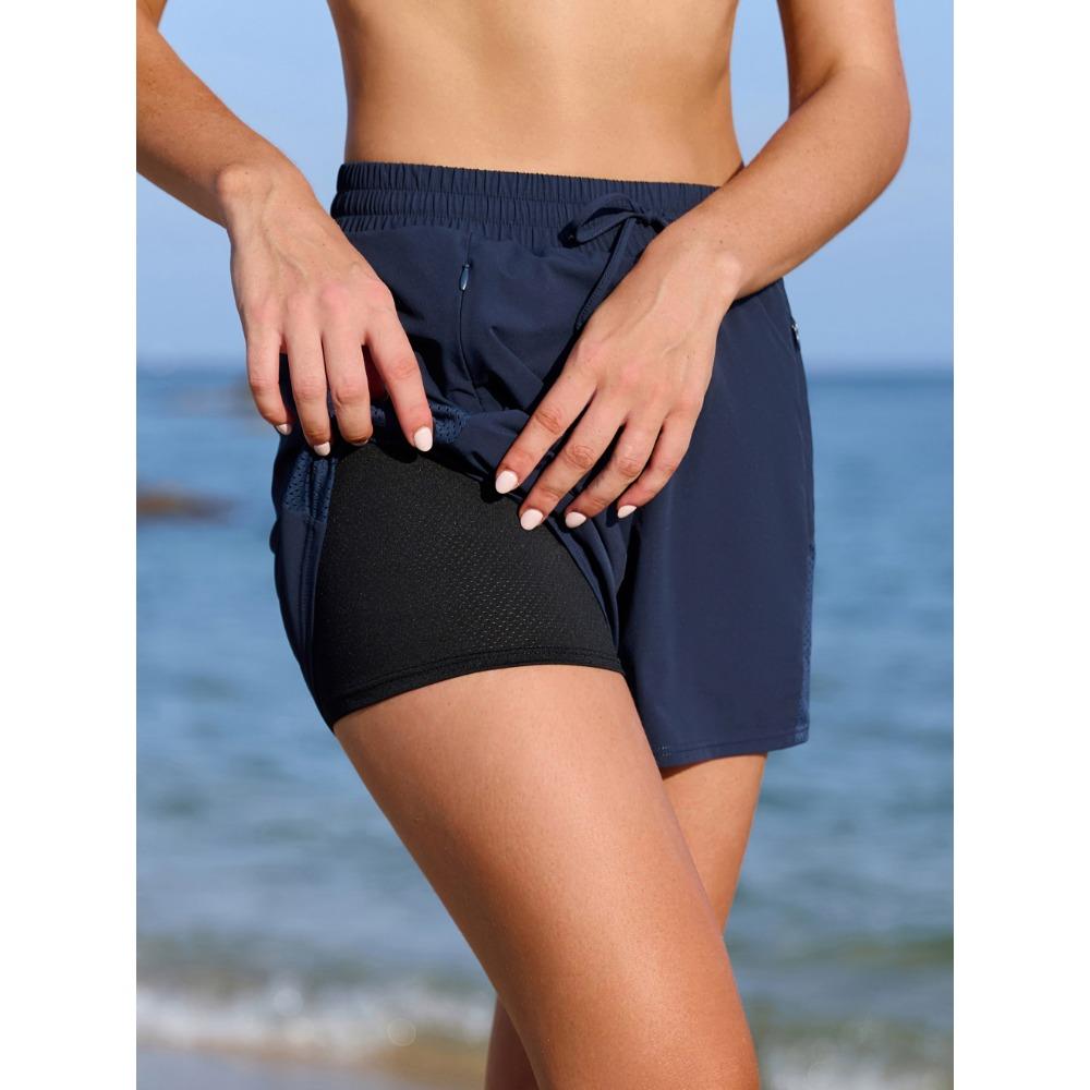 CHARMLEAKS Swim Shorts Women High Waisted Swim Bottom Tummy Control Board Shorts with Pockets Liner