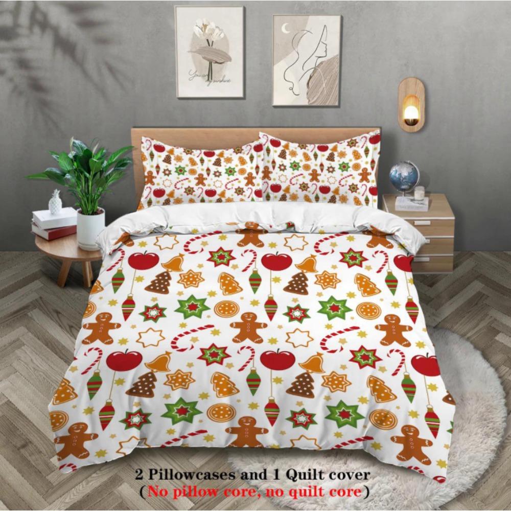 3pcs Santa Claus Printed Bedding Set Multiple Sizes To Choose From Machine Washable Christmas Gift