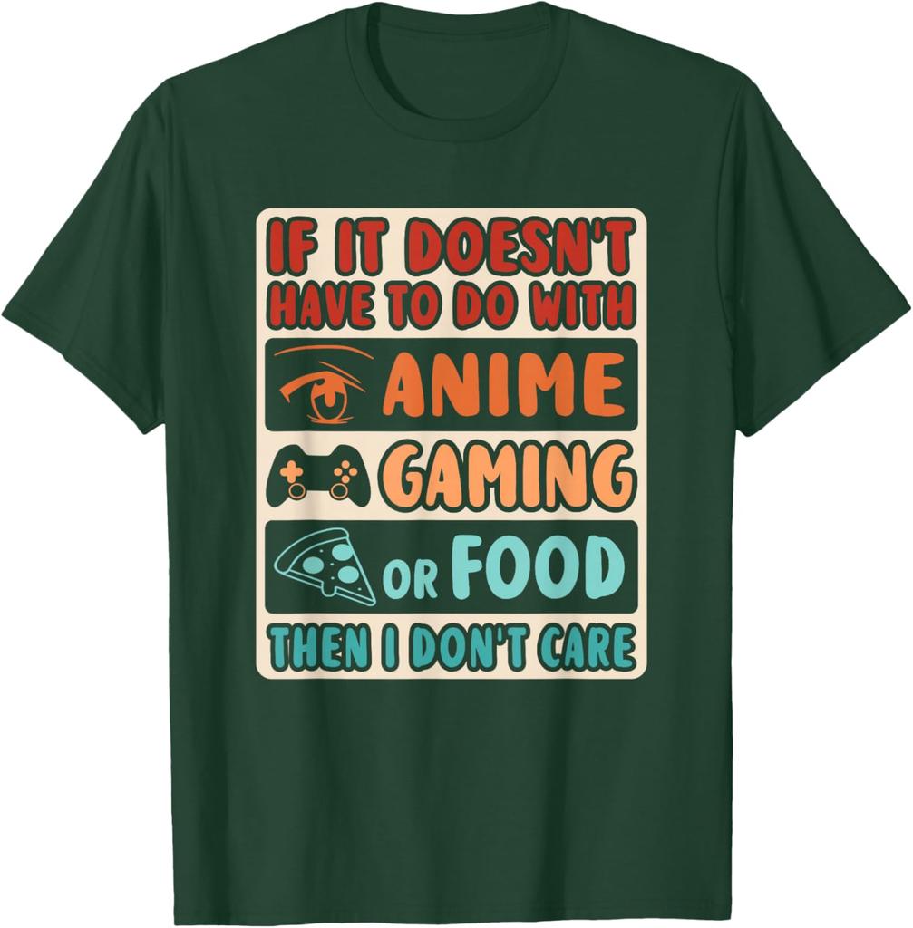 Anime Gaming Food Then I Don't Care Graphic Tee Casual Short Sleeve Crew Neck T-Shirt Men