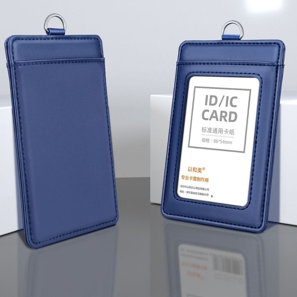 Cowhide Leather ID Card Holder Carabiner Style Neck Strap Doctors Badge Holder with Lanyard Chest Card Work Card Case
